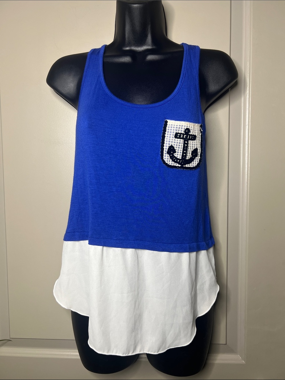 Blue Nautical Anchor Layered Tank Top - Women's